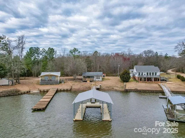a view of a lake with houses
