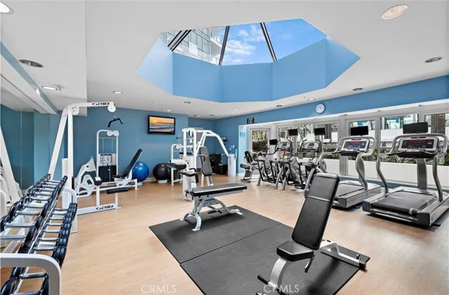 a view of a room with gym equipment