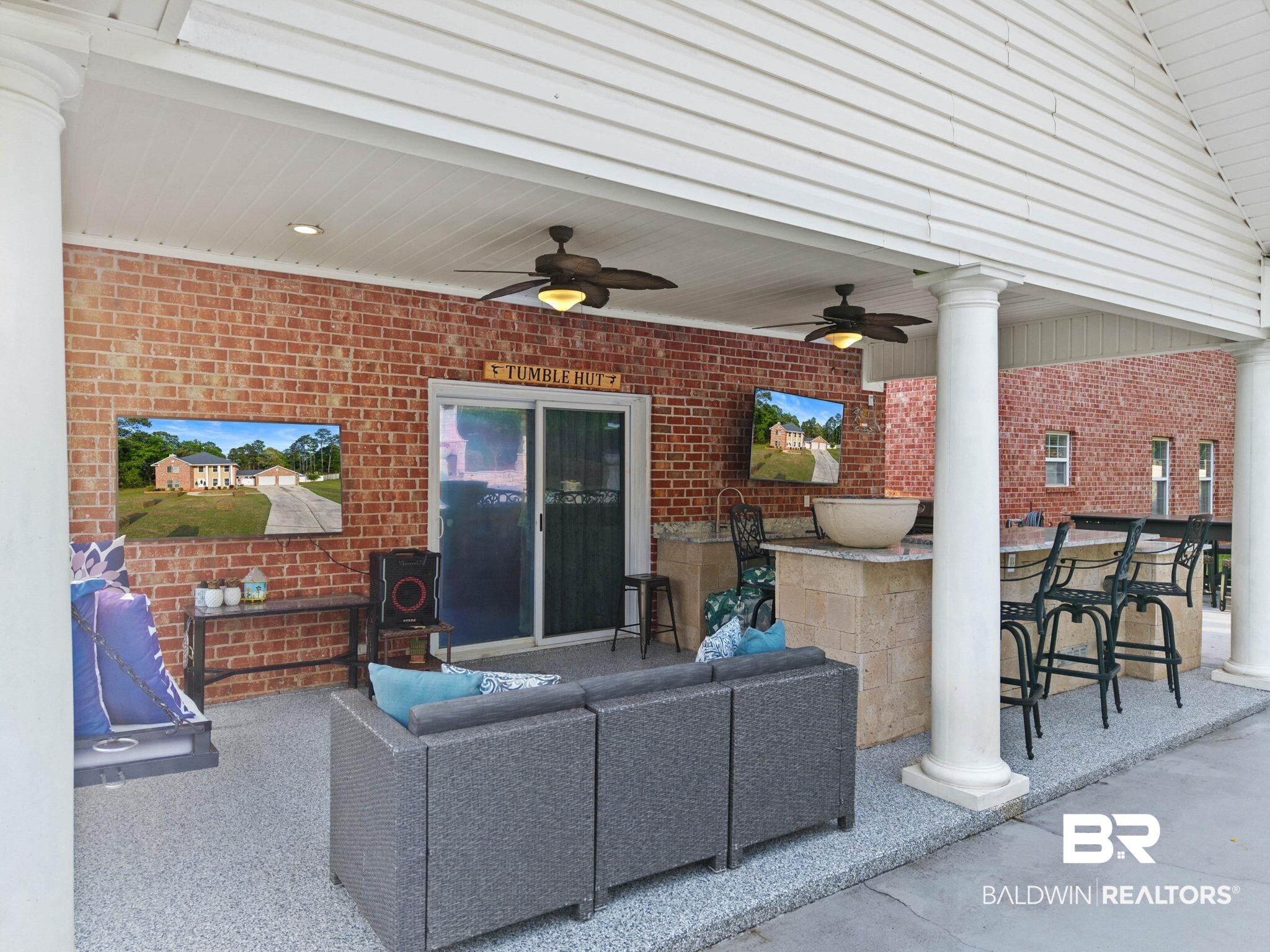 2 Speckle Trout Route Daphne, AL 36527 - Photo 40 of 61 View of patio with an outdoor lounge area with bar and a ceiling fan
