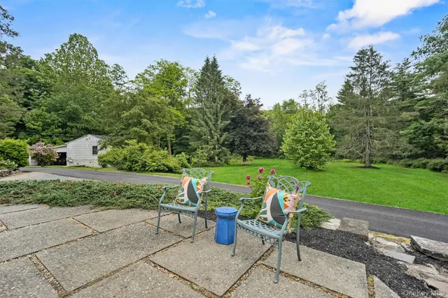 a view of a bench sitting on the side of a park