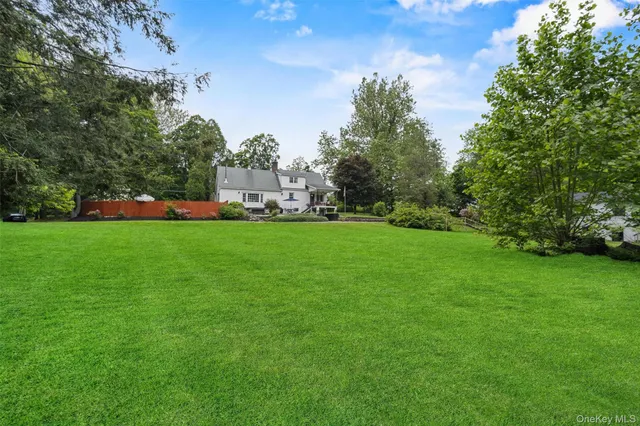 a view of a park with large trees