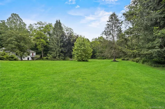a view of field with trees in the background