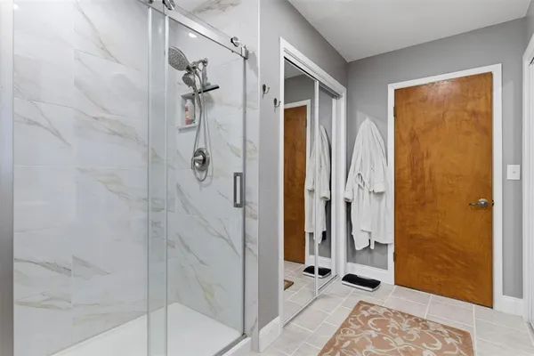 a bathroom with a shower