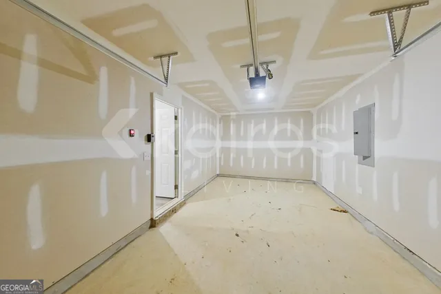 a view of a park with large trees