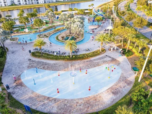 a view of a two chairs under an umbrella
