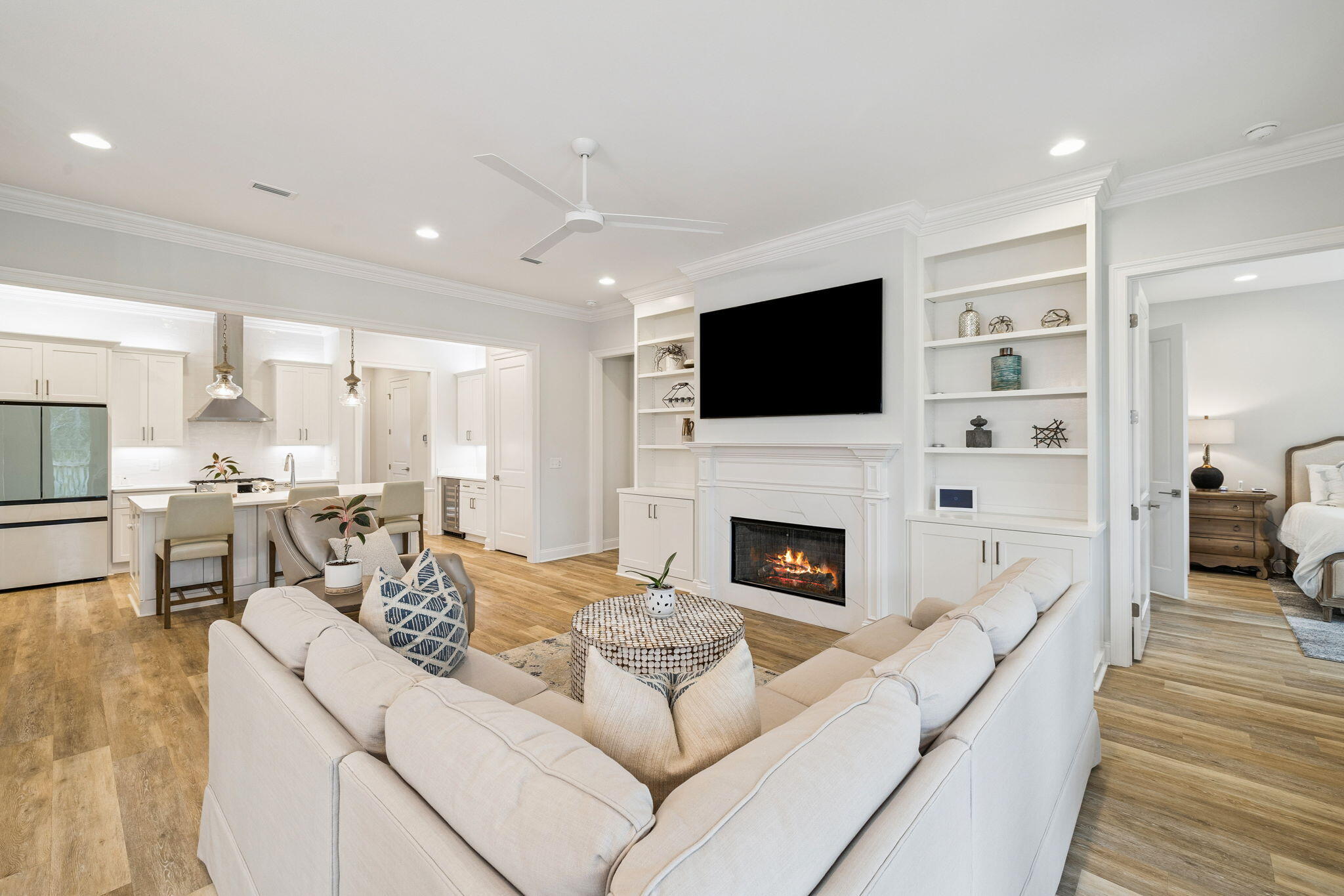 129 Suwannee Dr Inlet Beach Inlet Beach, FL 32461 - Photo 14 of 43 a living room with furniture a fireplace and a flat screen tv