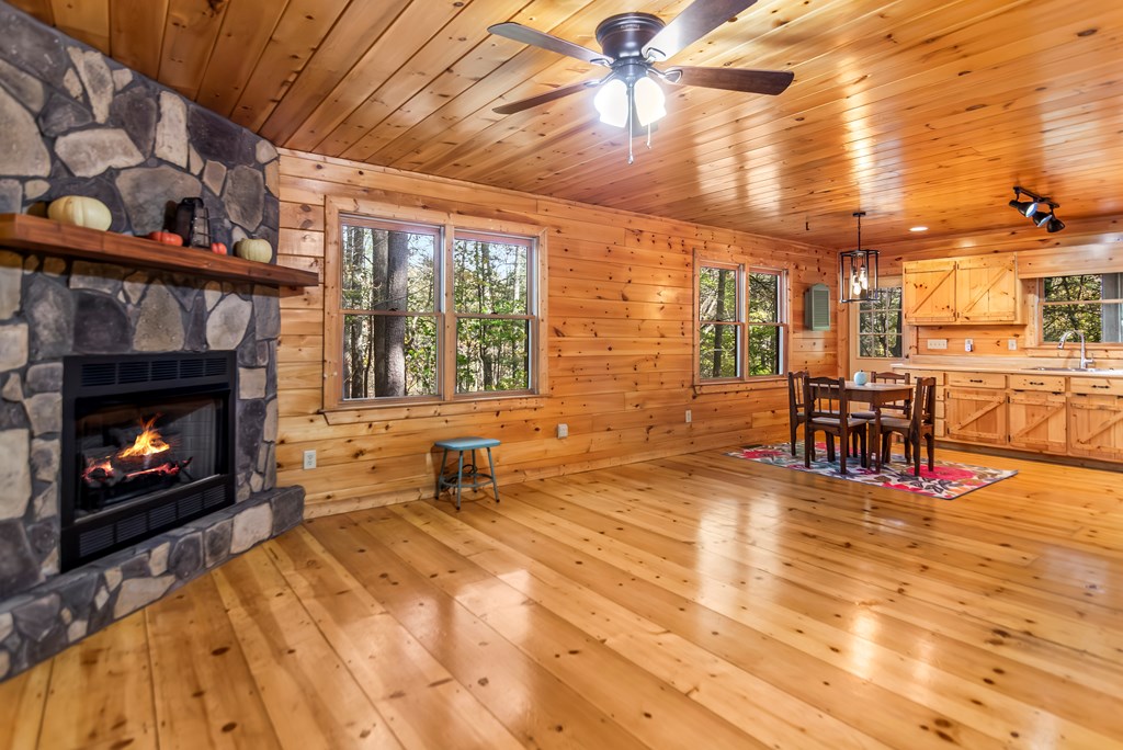 125 Waters Road Ellijay, GA 30536 - Photo 6 of 68 a living room with stainless steel appliances kitchen island furniture and a fireplace