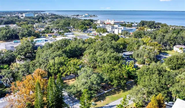 a view of a city with an outdoor space