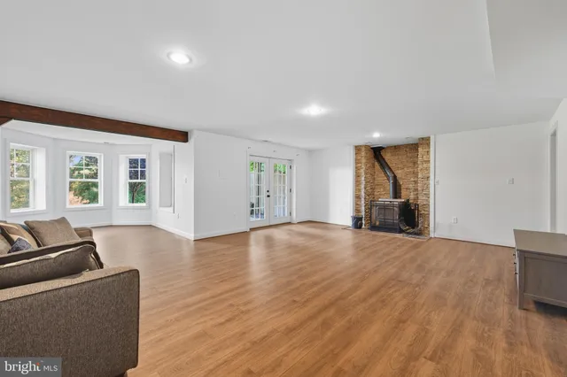 a view of a yard with wooden stairs