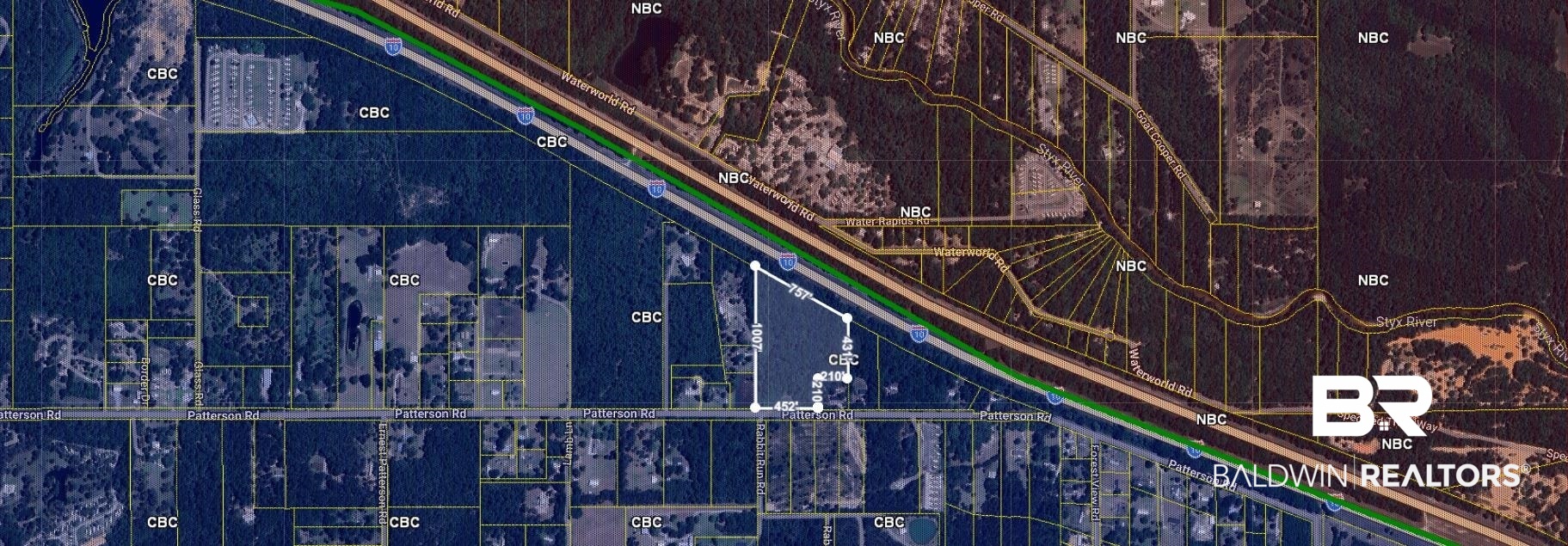 Aerial map of property and surrounding area