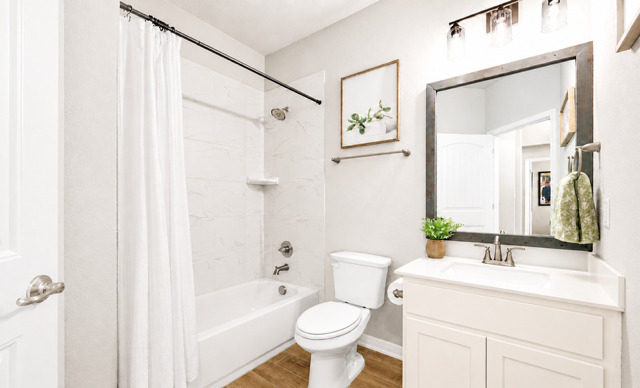 1928 Lakeside Ranch Road Georgetown, TX 78633 - Photo 19 of 37 A well-appointed bathroom features a bathtub, toilet, and vanity with ample counter space.