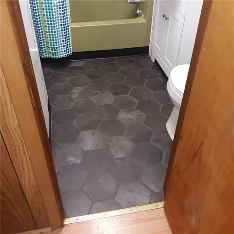 a bathroom with a bathtub