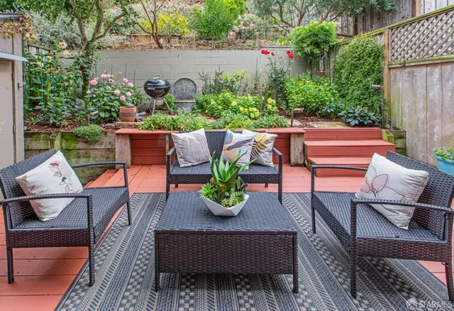 a backyard of a house with lots of green space and plants
