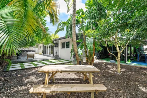 a view of backyard with a patio and plants