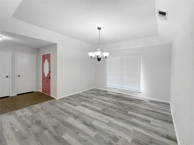 a view of a chandelier in a room