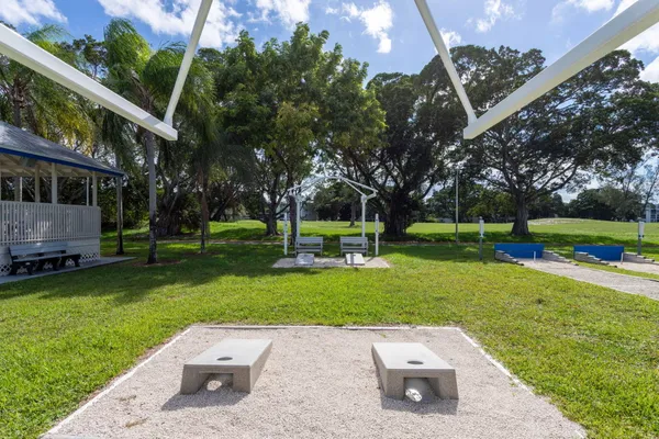 a view of a park with slide