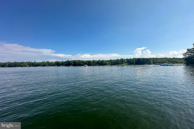 a view of lake with sunset