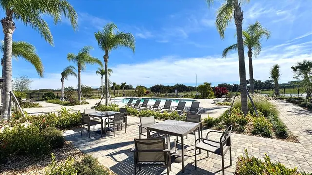 a view of a chairs and table in patio