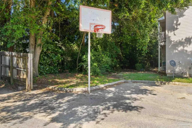 a view of a park with a slide