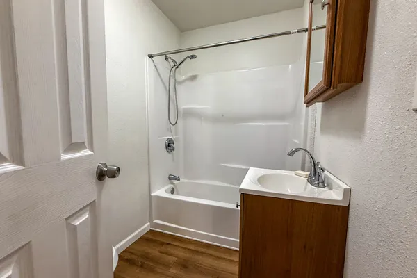 a bathroom with a sink and a shower
