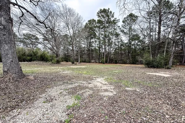 a view of basketball space with trees in the background