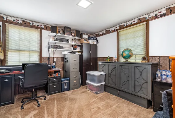 a workspace with furniture