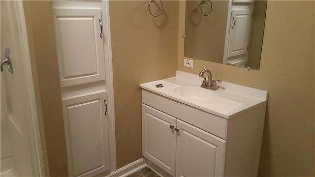 997 Hooper Road Charlotte, TN 37036 - Photo 12 of 16 Master bath has fresh paint and new vinyl, as well as a new vanity, new sink, and mirror. Nice amount of storage space in the cabinets!