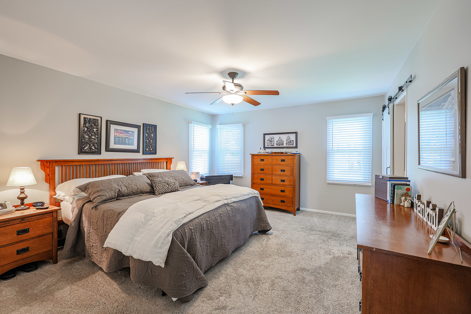 135 Cinderford Drive Oswego, IL 60543 - Photo 17 of 32 a bedroom with a bed and a chandelier