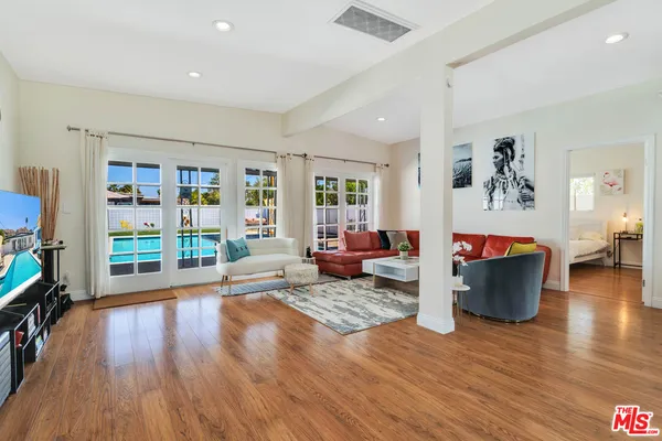 an outdoor space with seating