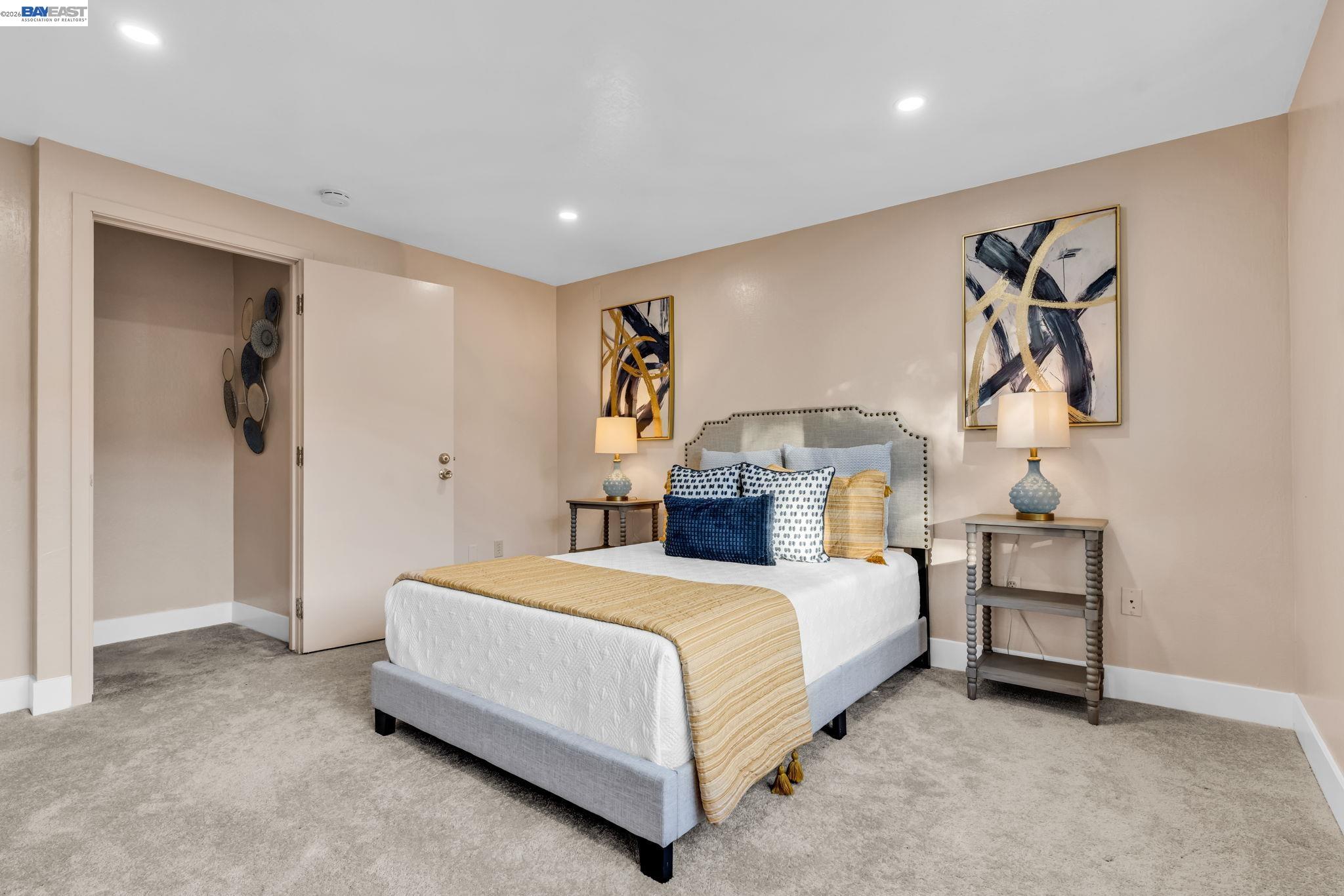 4628 Fieldbrook Road Oakland, CA 94619 - Photo 32 of 40 a bedroom with a bed and wall painting