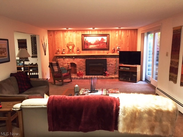 9580 Sherman Road Chesterland, OH 44026 - Photo 5 of 24 Family room in lower lever with a fireplace with an insert. Glass sliding doors open to lower patio and side yard.