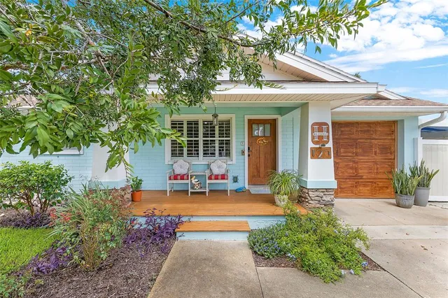 front view of a house with a patio