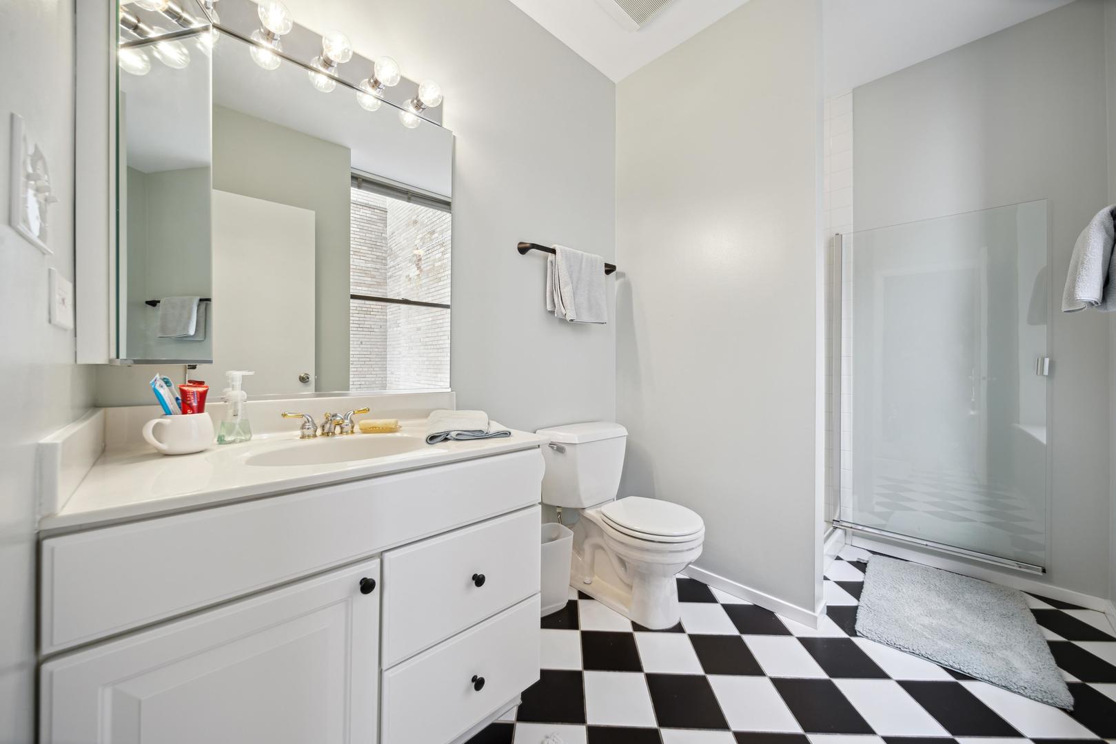 811 South Lytle Street, Unit 510 Chicago, IL 60607 - Photo 19 of 26 a bathroom with a sink a toilet a mirror and shower