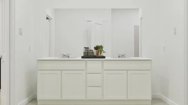 a bathroom with a sink and vanity