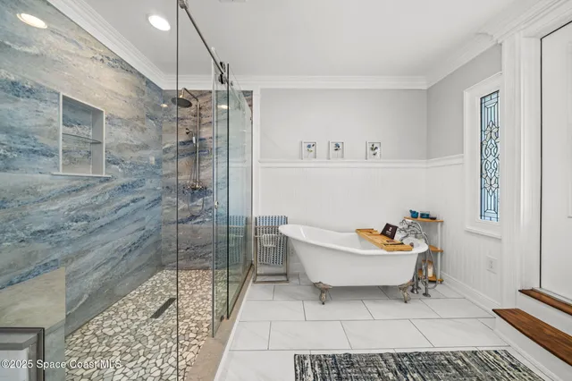 a view of a swimming pool and an outdoor space