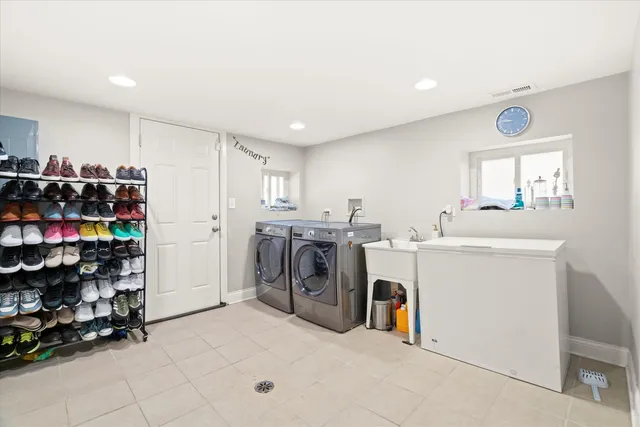 a storage room with washer and dryer
