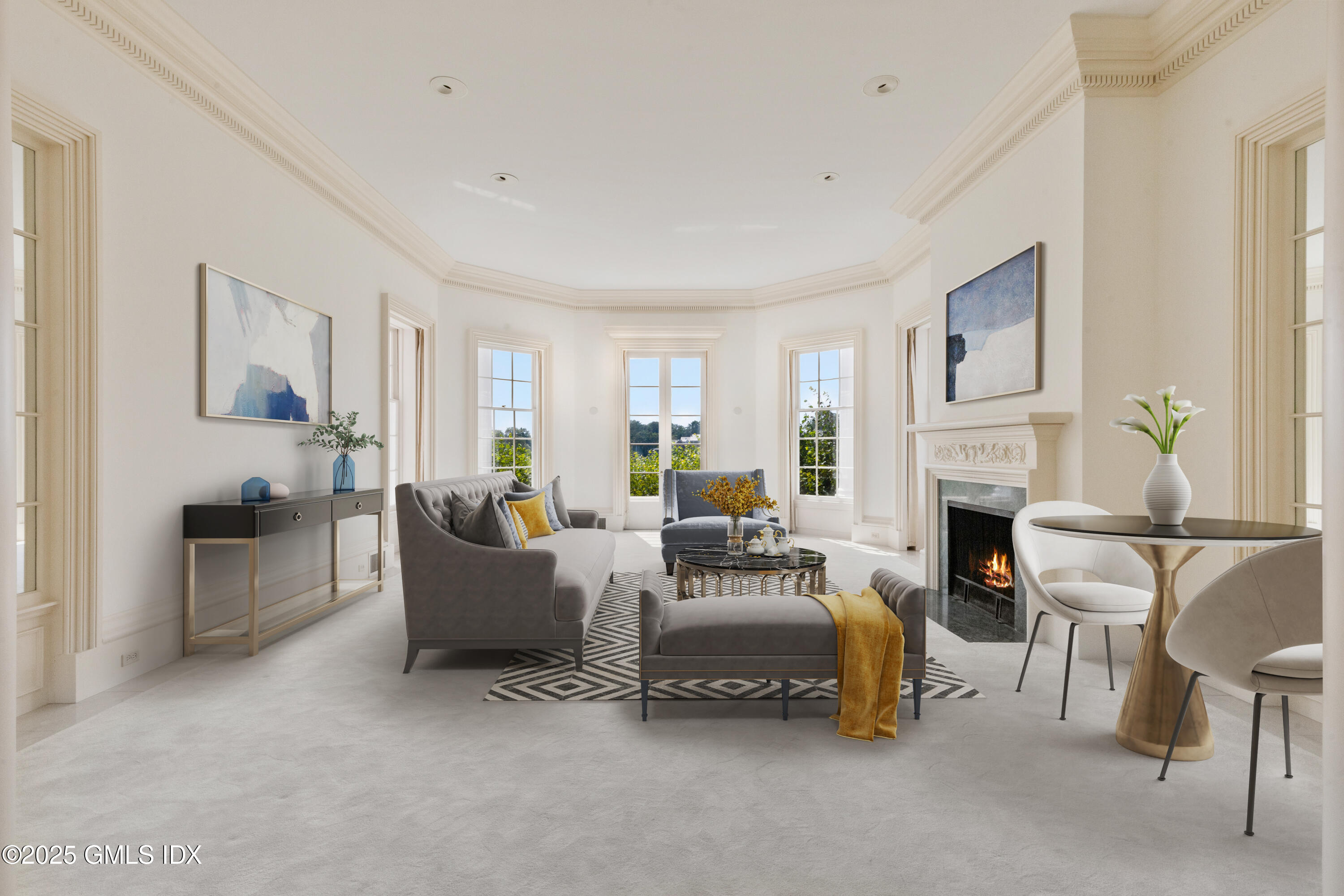 16 Windrose Way Greenwich, CT 06830 - Photo 5 of 18 a living room with furniture a fireplace and a large window