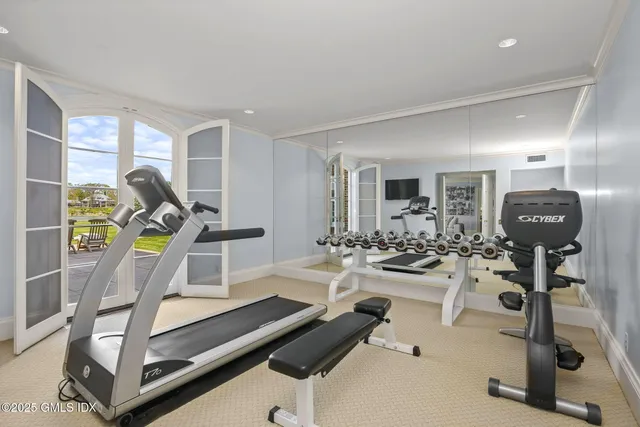 a view of a room with gym equipment