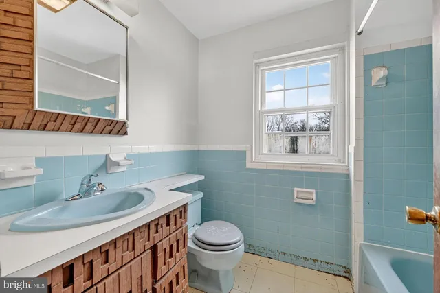 a bathroom with a sink toilet and mirror