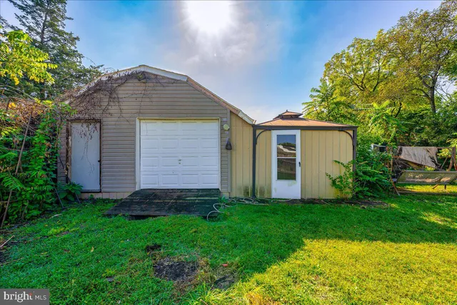 a garden view with a seating space