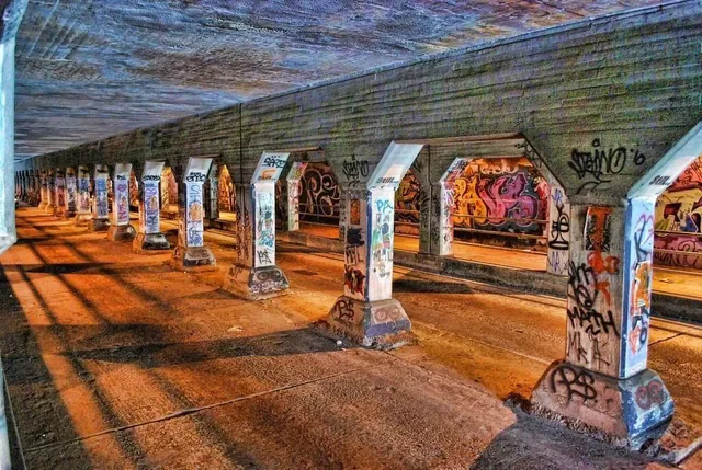 a view of a building with sitting area