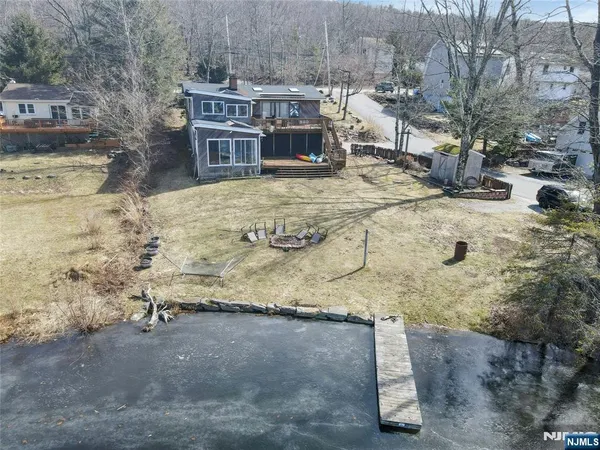 an aerial view of waterside residential houses