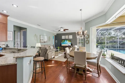 a view of a dining room and furniture