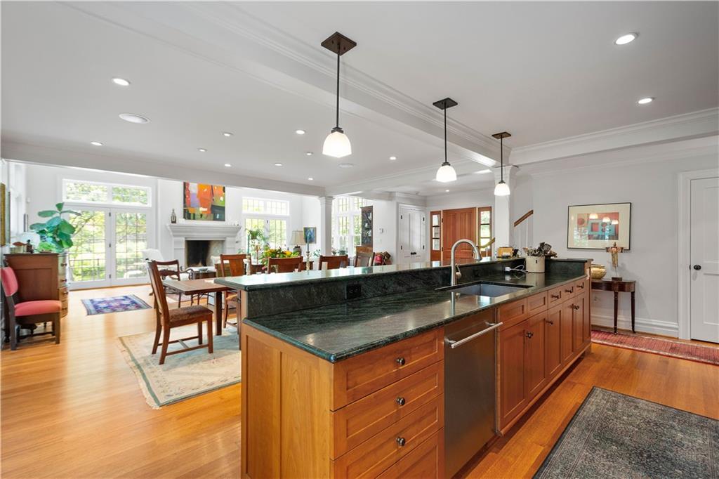739 Chestnut Road Sewickley, PA 15143 - Photo 12 of 45 The kitchen overlooks the great room. Soapstone counters, Wolf range and custom cabinetry blend seemlessly with the style of the home.