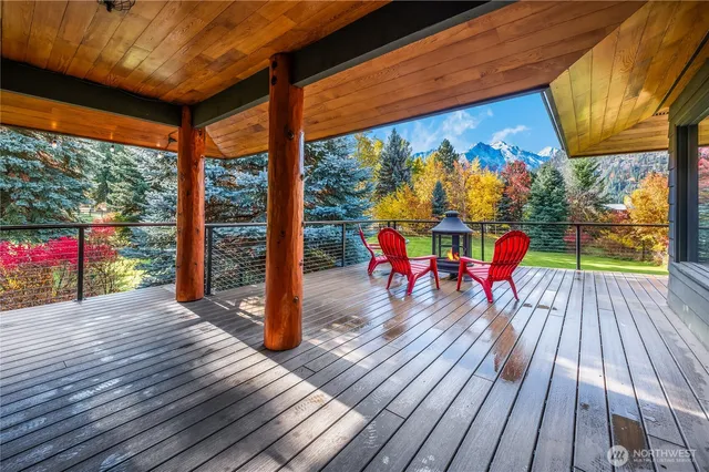 a front view of a house with patio