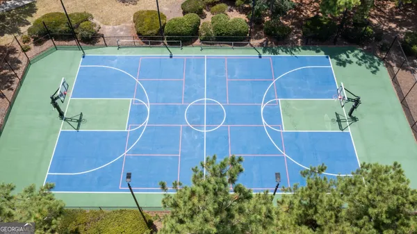 an aerial view of a tennis court