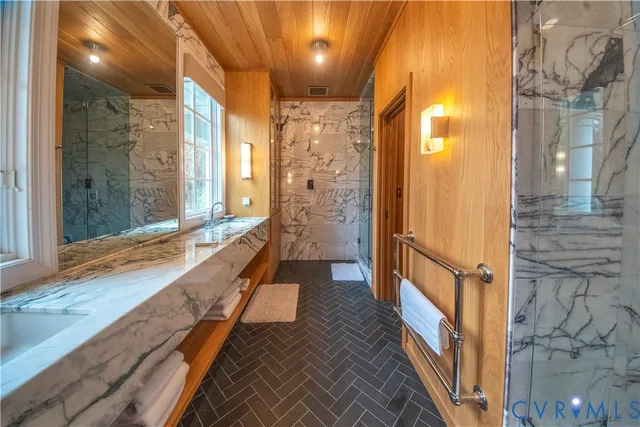 a bathroom with a bathtub