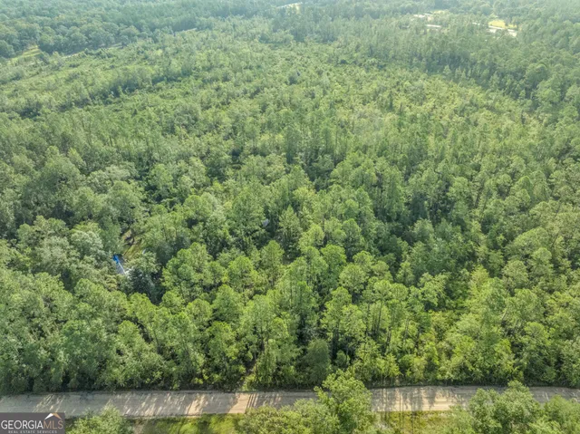 a view of a field of grass and trees