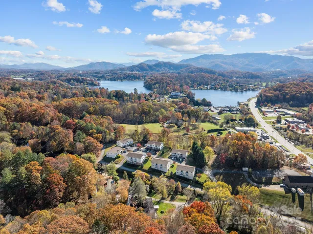 a view of a city with mountains in the background