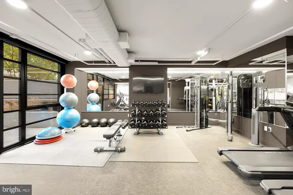 a view of a room with gym equipment